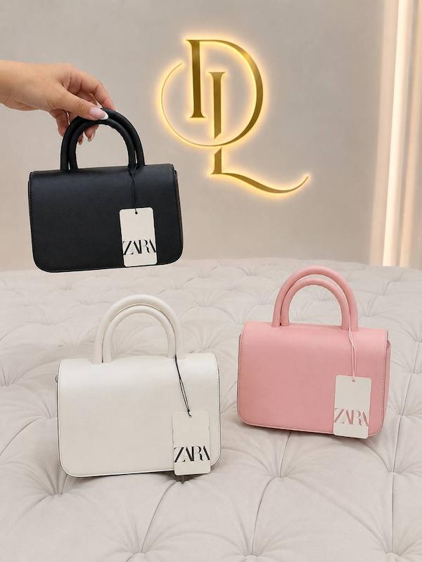 کیف زارا دسته دوبل بنددار