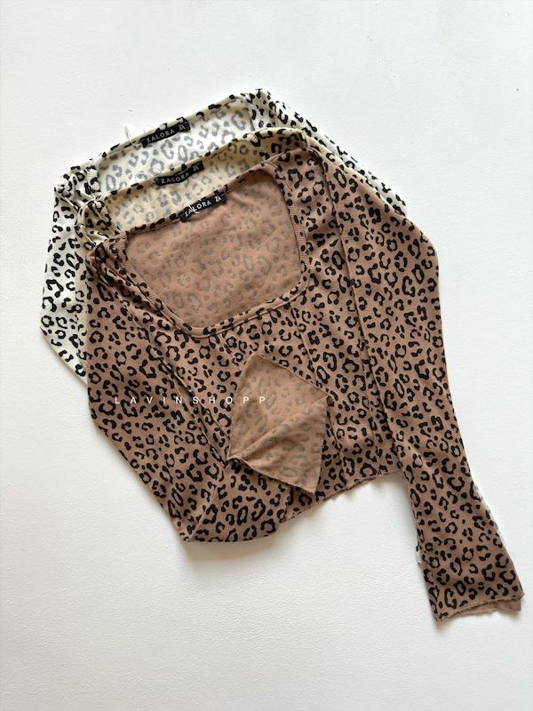 کراپ آستین کلوش پلنگی (کد ۲۲۱)