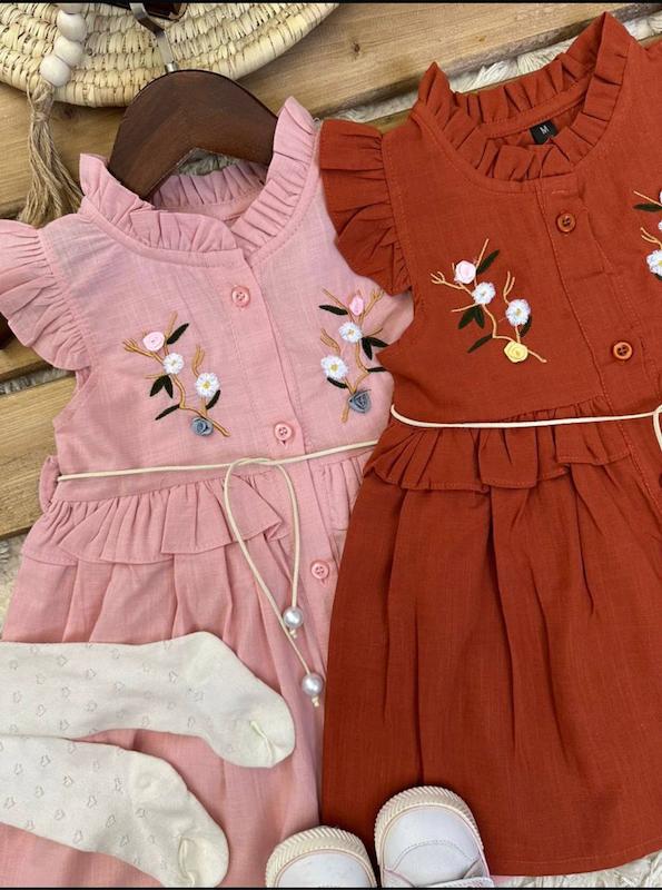 لباس دخترانه پیراهن یقه گلدوزی 2 تا 8سال