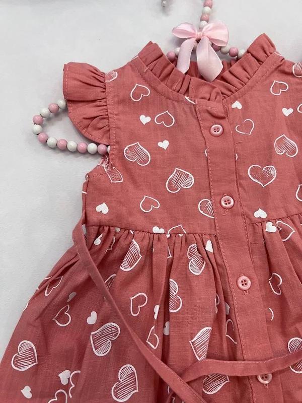 لباس دخترانه پیراهن لینن قلبی 1 تا 8 سال
