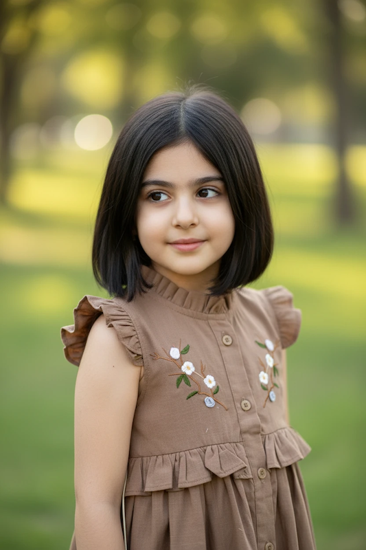 پیراهن دخترانه یقه گلدوزی 2 تا 8 سال