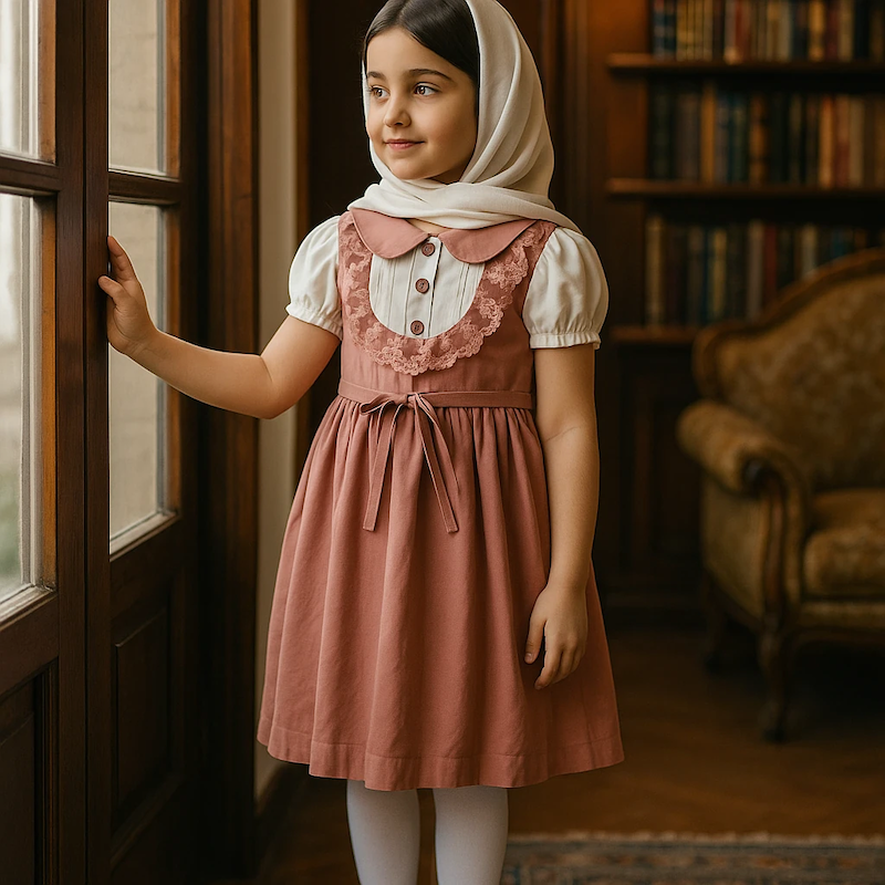 لباس دخترانه پیراهن رگه دوزی آستین کوتاه پنج تا دوازده سال