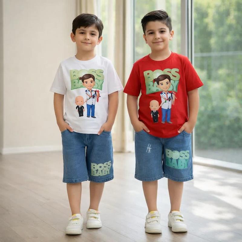 لباس پسرانه تیشرت شلوارک بچه رئیس 3 تا 7 سال