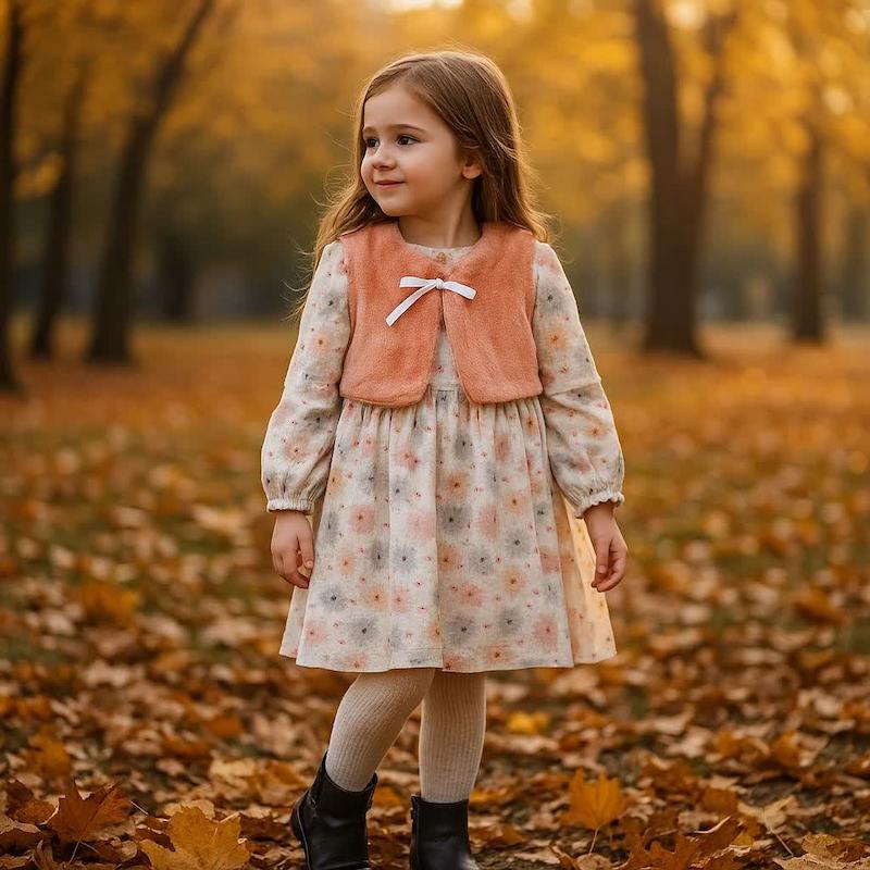 پیراهن و ژیله هانا دخترانه مخمل کبریتی ۲ تا ۹ سال