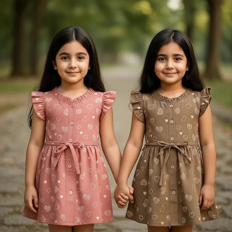 پیراهن دخترانه لینن قلبی 1 تا 8 سال