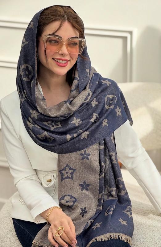 شال کشمیر لمه سرمه ای طرح بندی کد 734