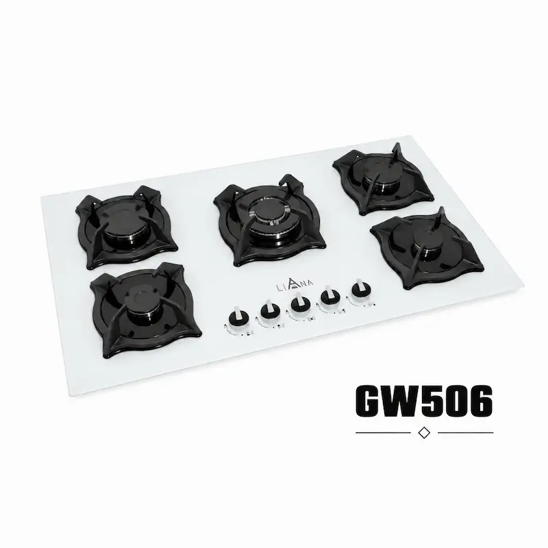 اجاق گاز رومیزی شیشه ای سفید 5 شعله مدل GW506 لیانا