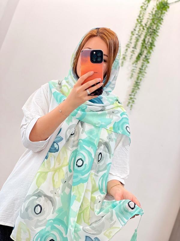 شال چاپی نخی منگوله دار کد ۱۰۷۵