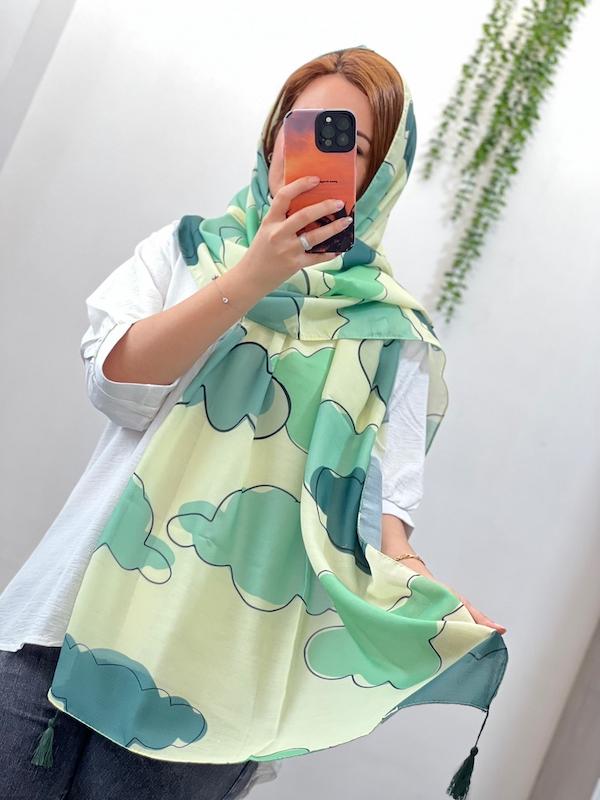 شال چاپی نخی منگوله دار کد ۱۰۷۵