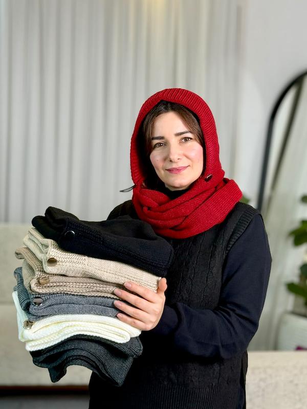 کلاه شال سرهمی بافت زمستانی کد ۱۰۸۵