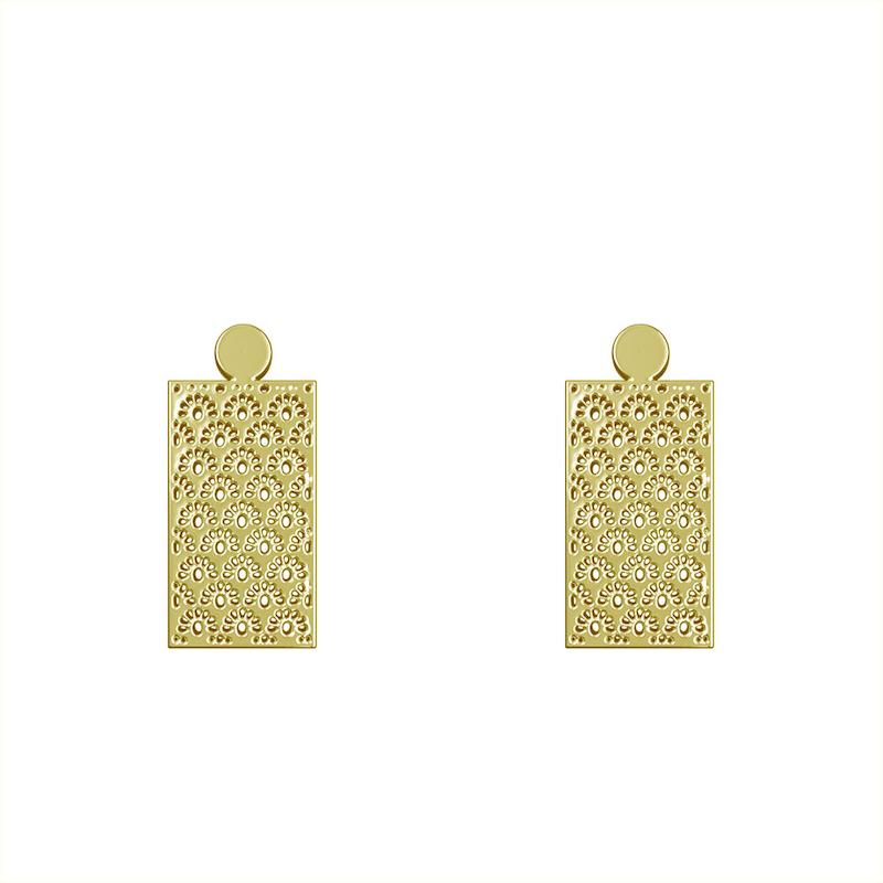 گوشواره طلا مدل مستطیل طرح دار کد GA10017