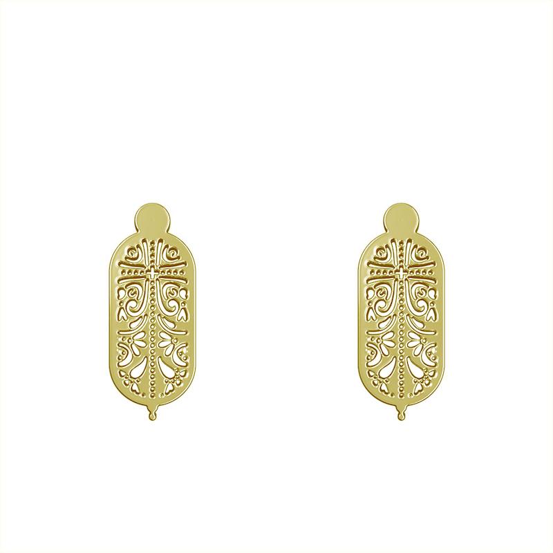 گوشواره طلا مدل بیضی طرح دار کد GA10058