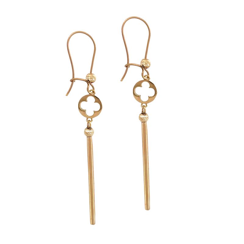 گوشواره طلا 18 عیار زنانه زرنگار مدل گل چهارپر آویز کد ZBE000943