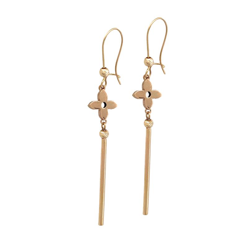 گوشواره طلا 18 عیار زنانه زرنگار مدل گل چهارپر آویز کد ZBE000945