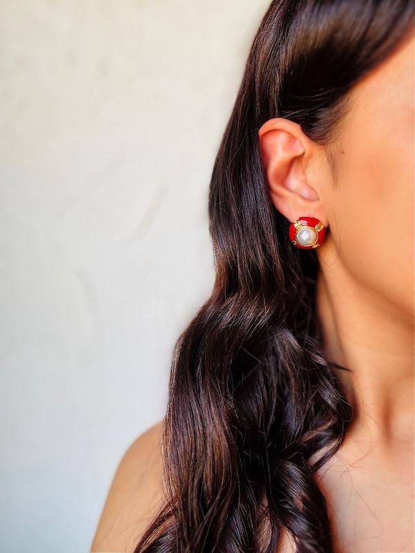 گوشواره مربع تک مروارید