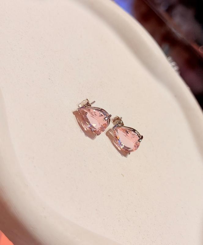 گوشواره تك نگين اشك پينك 