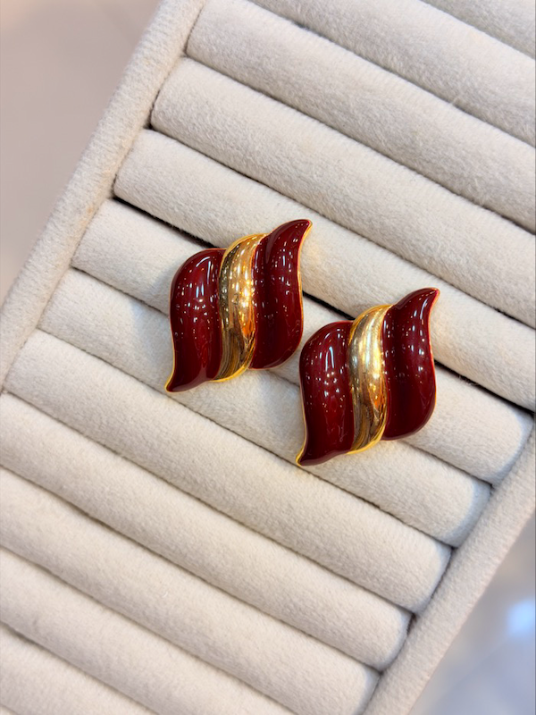 گوشواره ميناكاري  كلاسيك زرشكي 