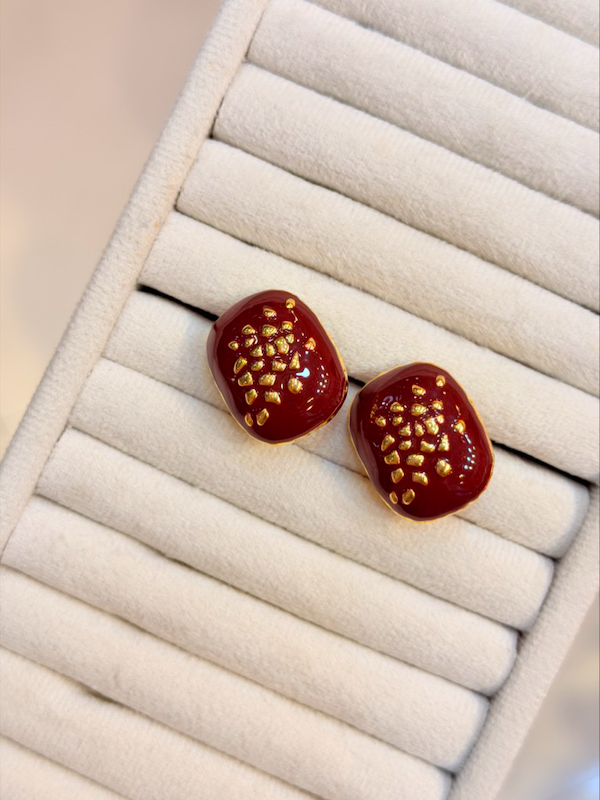 گوشواره ميناكاري  كلاسيك زرشكي 