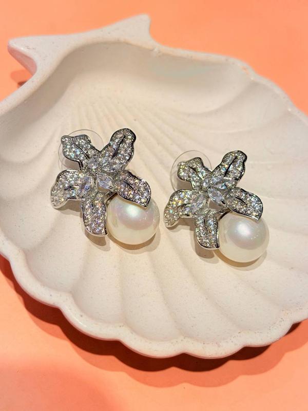 گوشواره جواهري فلاور و مرواريد