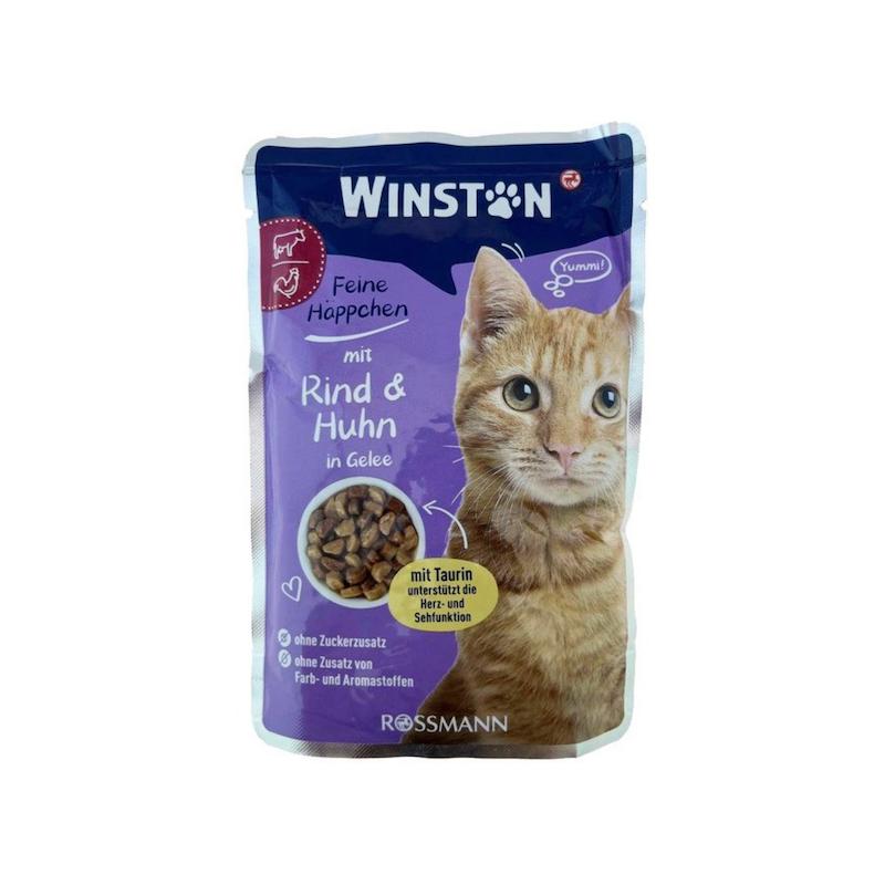  پوچ گربه وینستون طعم مرغ و گوشت گاو در سس وزن 100 گرم