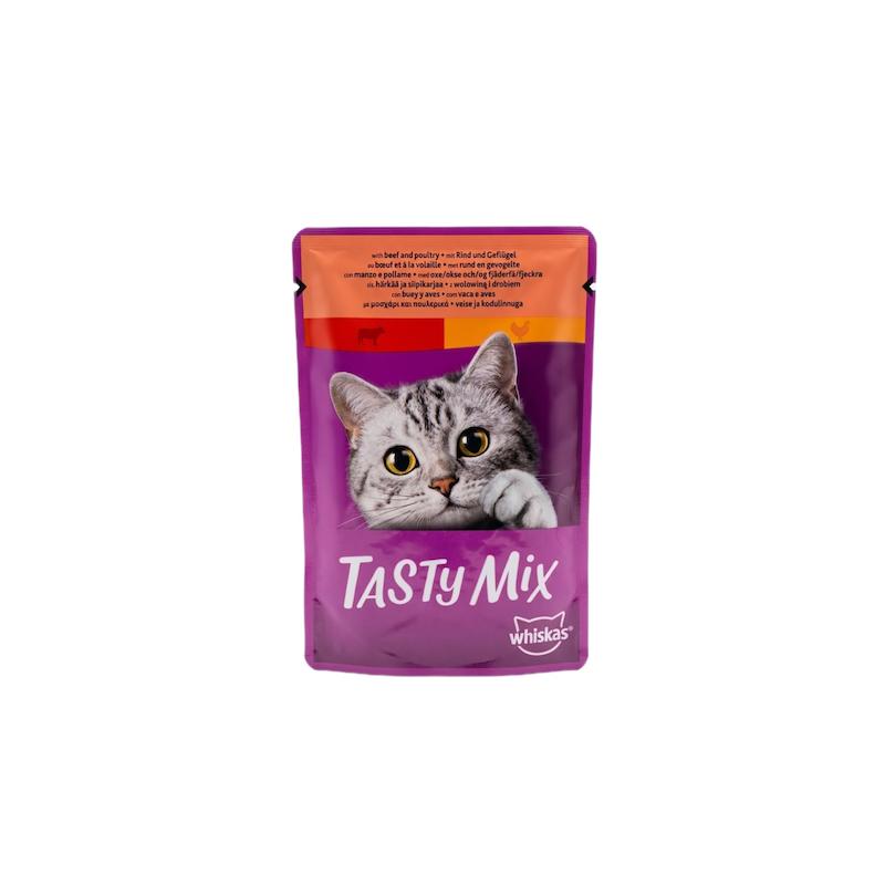 پوچ گربه ویسکاس مدل Tasty Mix با طعم گوشت گاو و گوشت پرندگان در سس 85 گرم