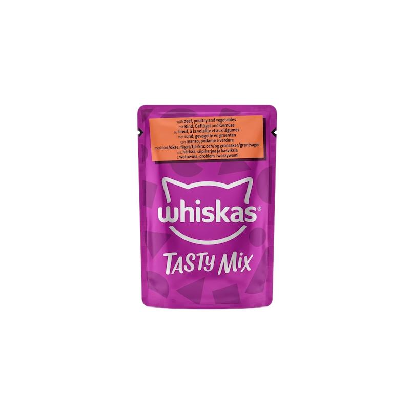 پوچ گربه ویسکاس مدل Tasty Mix با طعم مرغ و ماهی کاد در سس 85 گرم