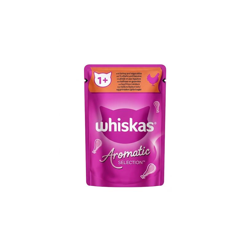 پوچ گربه ویسکاس مدل Aromatic با طعم بوقلمون و سبزیجات در سس 85 گرم