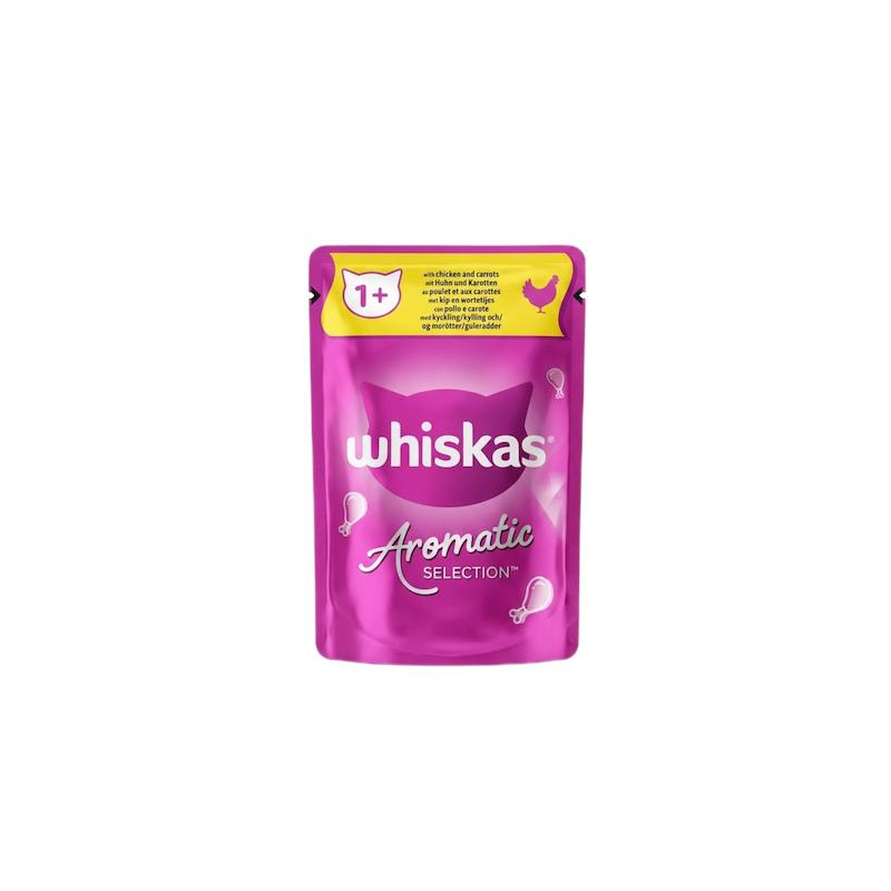 پوچ گربه ویسکاس مدل Aromatic با طعم مرغ و هویج در سس 85 گرم
