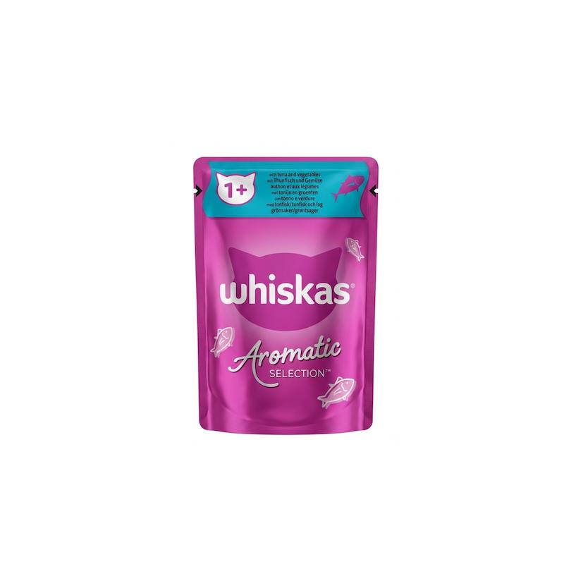 پوچ گربه ویسکاس مدل Aromatic با طعم ماهی تن و سبزیجات در سس 85 گرم