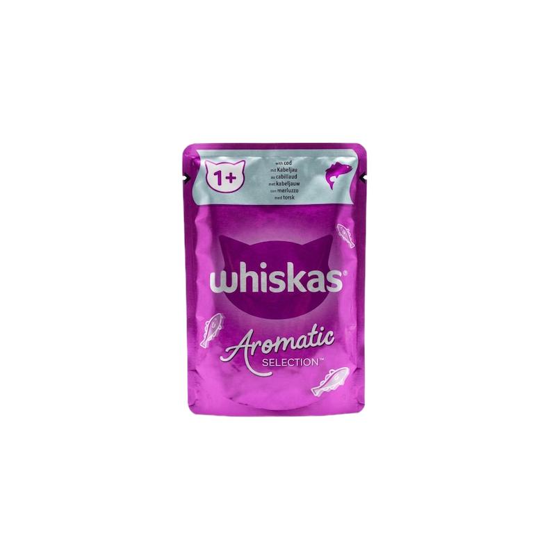 پوچ گربه ویسکاس مدل Aromatic با طعم ماهی کاد در سس 85 گرم