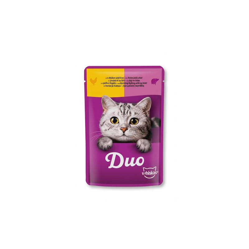 پوچ گربه ویسکاس مدل Duo با طعم مرغ و جگر در ژله 85 گرم