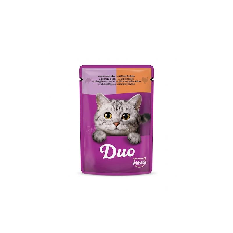 پوچ گربه ویسکاس مدل Duo با طعم گوشت شکار و بوقلمون در ژله 85 گرم