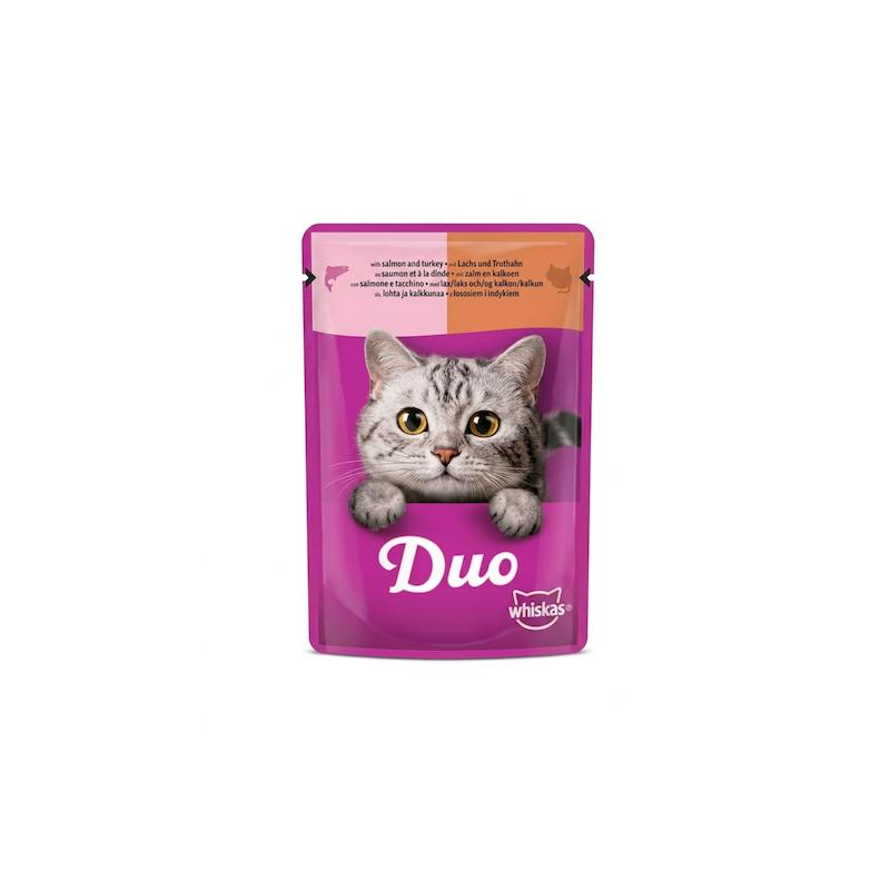 پوچ گربه ویسکاس مدل Duo با طعم ماهی سالمون و بوقلمون در ژله 85 گرم