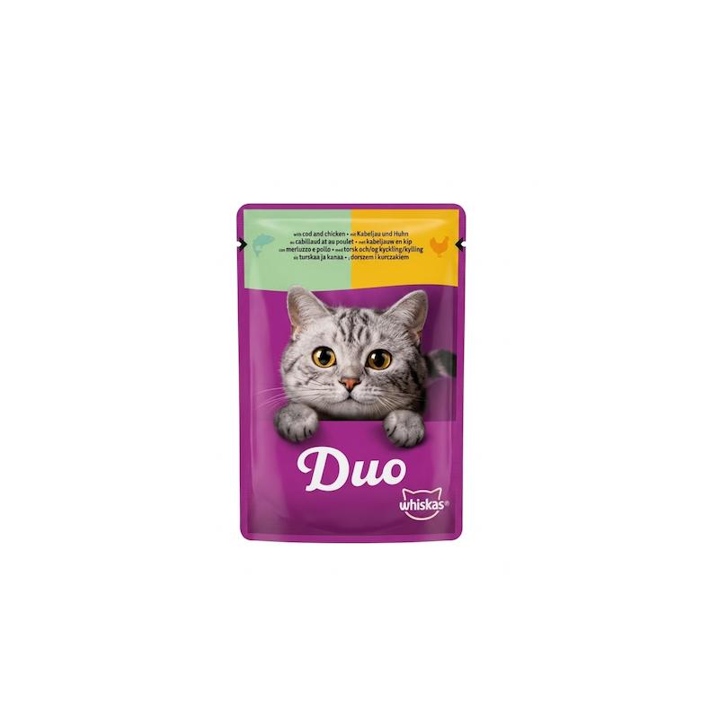 پوچ گربه ویسکاس مدل Duo با طعم ماهی کاد و مرغ در ژله 85 گرم