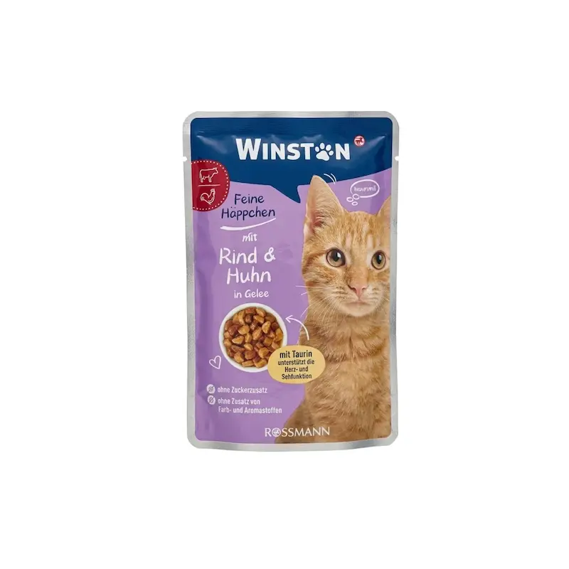  پوچ گربه وینستون طعم مرغ و گوشت گاو در ژله وزن 100 گرم