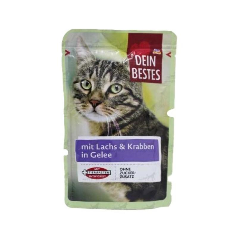 پوچ گربه دین بستس با طعم ماهی سالمون و خرچنگ وزن 100 گرمی