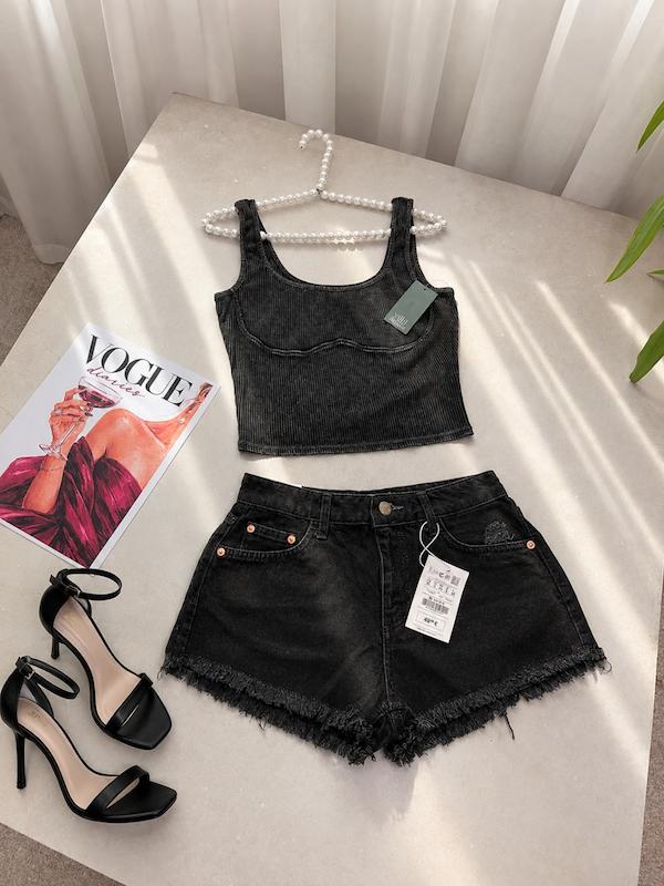 شلوارک جین  ذغالی زنانه Pull&Bear