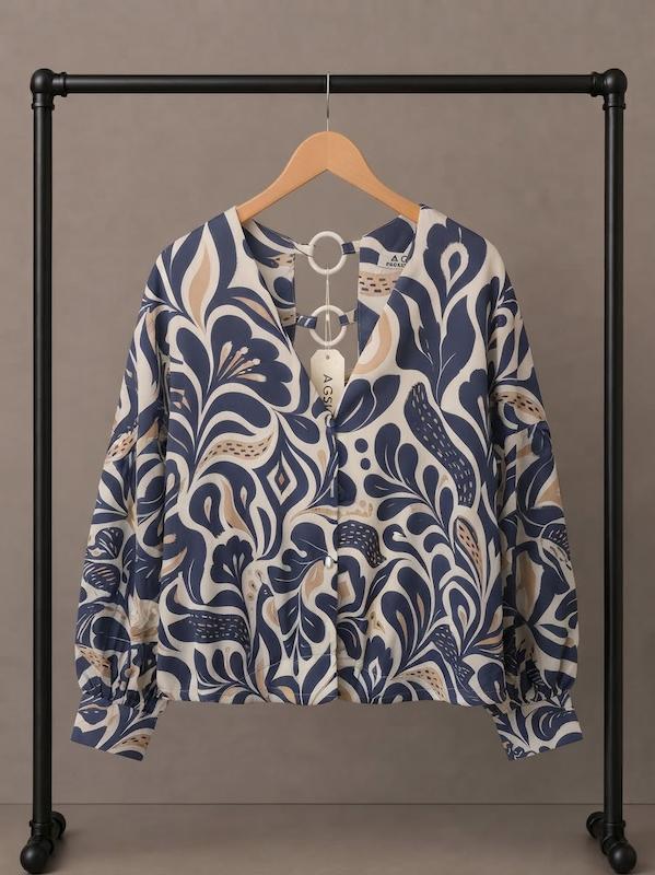 شومیز ساتن زارا طرح‌دار پشت حلقه