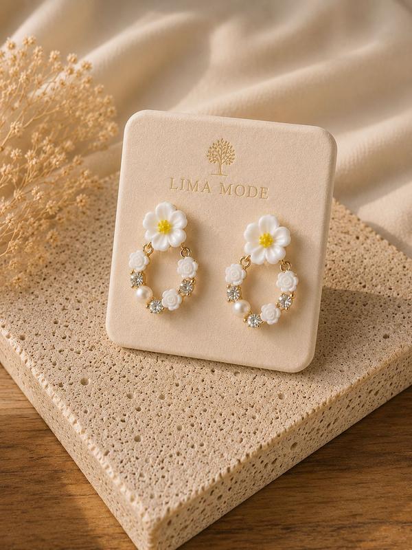 گوشواره طرح بابونه میناکاری وارداتی