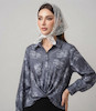 شومیز ساتن طرح دار پایین گره