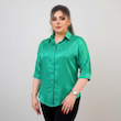 شومیز ساتن طرح دار آستین سه ربع