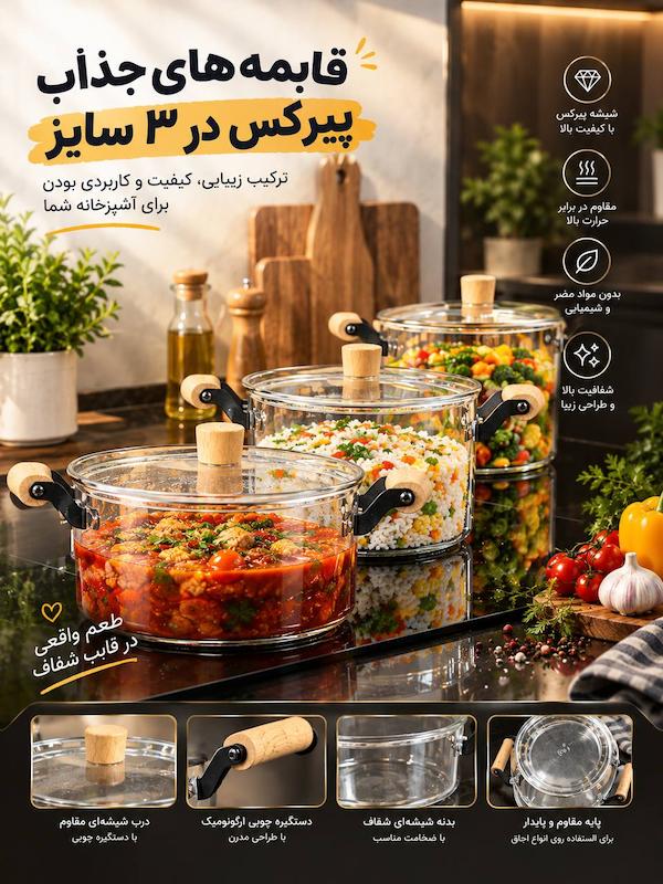 قابلمه پیرکس وارداتی سایز بزرگ