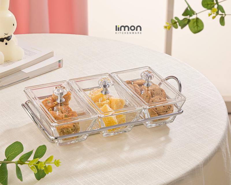 اردورخوری شیشه ای مستطیل استنددار سه خانه با درب اکرولیک کد محصول : 2104
