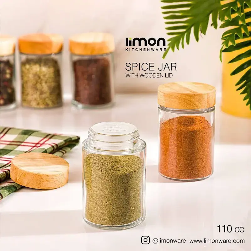 جا ادویه شیشه ای لیمون کد 2382 درب چوبی ۱۱۰ سی سی