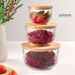 ست ظرف شیشه ای گرد درب چوبی