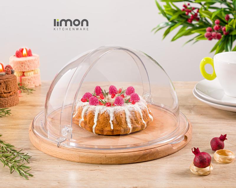 ظرف سرو کیک کوچک پایه چوبی لیمون