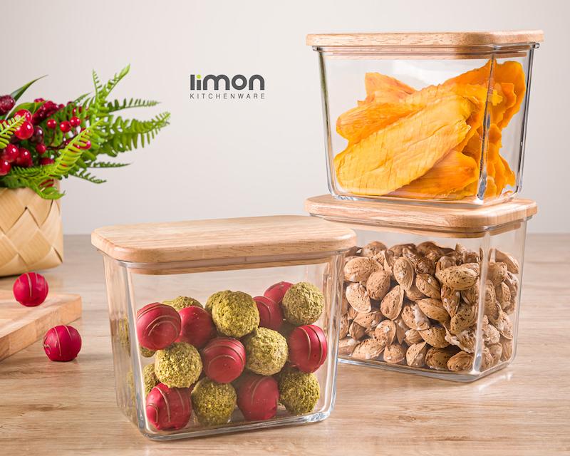 ظرف شیشه ای 920 میلی لیتر در چوبی کد محصول : 2188