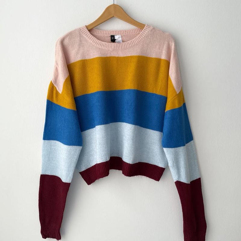 بافت راه راه آبی و خردلی h&m