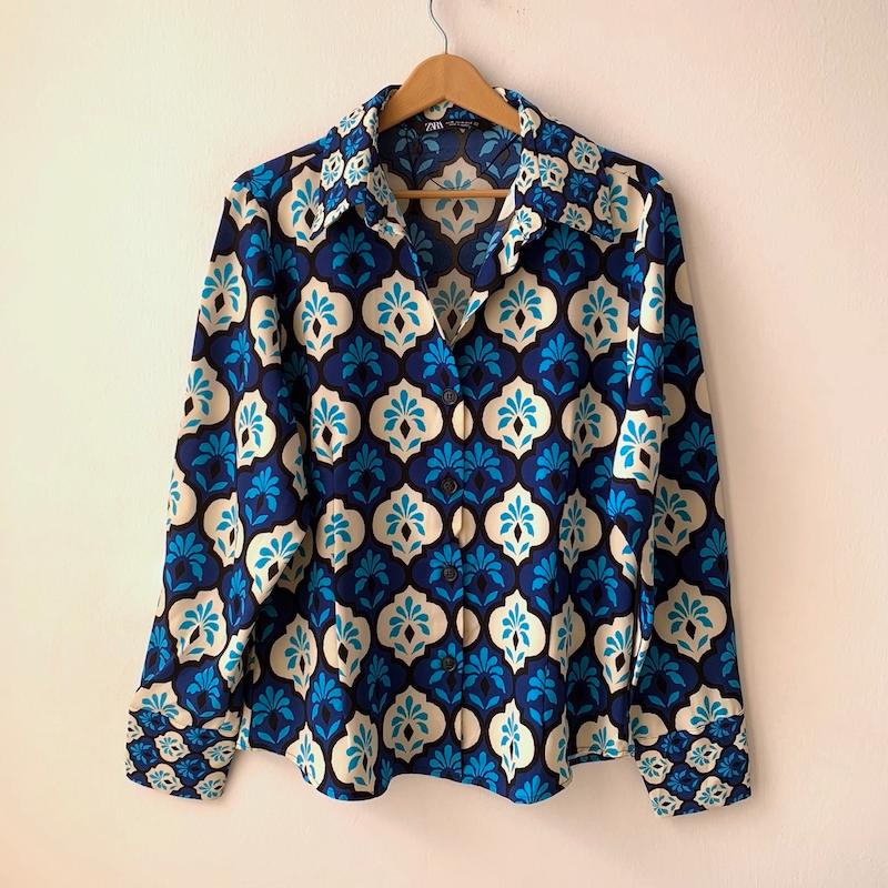 شومیز ابی طرحدار zara