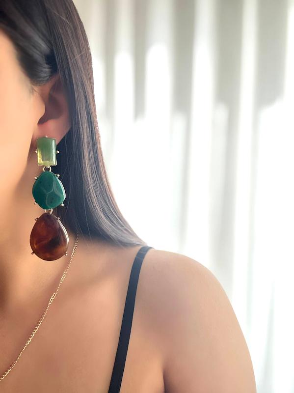 گوشواره اویز سه سنگ